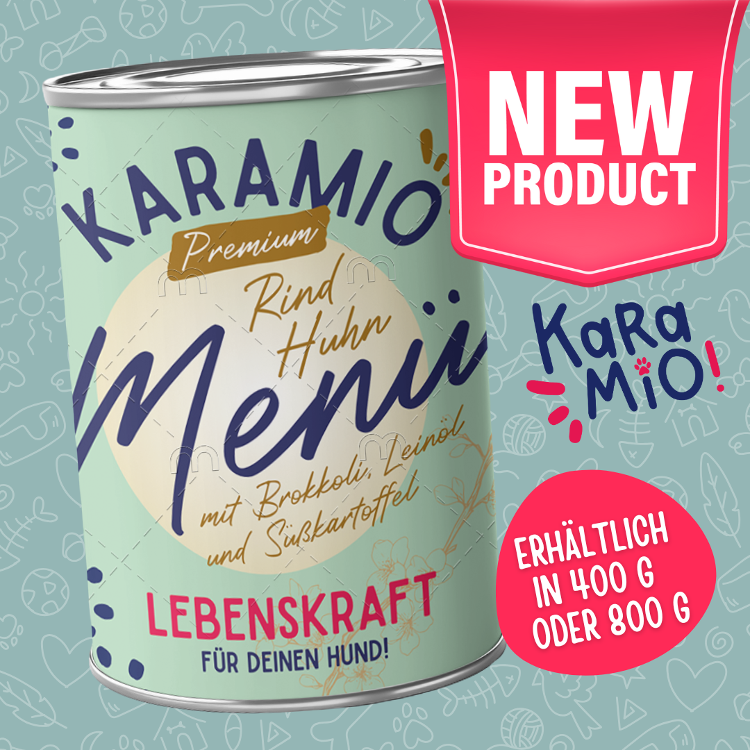 Karamio Rind-Huhn Nassfutter mit Brokkoli & Süßkartoffel – natürlich &  getreidefrei – 345 Hunde Onlineshop