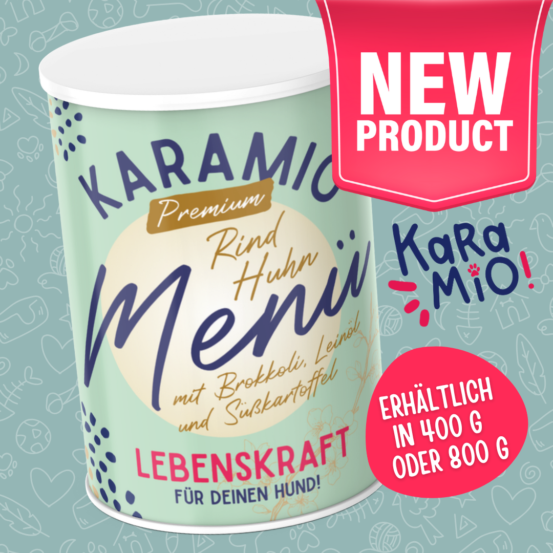 Karamio Rind/Huhn Menü mit Brokkoli, Süßkartoffel & Leinöl